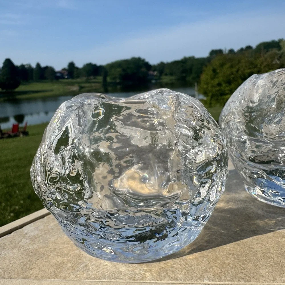 Vintage Kosta Boda Snowball Votive Candle Holders Set of 2, Great Shape! 1980's